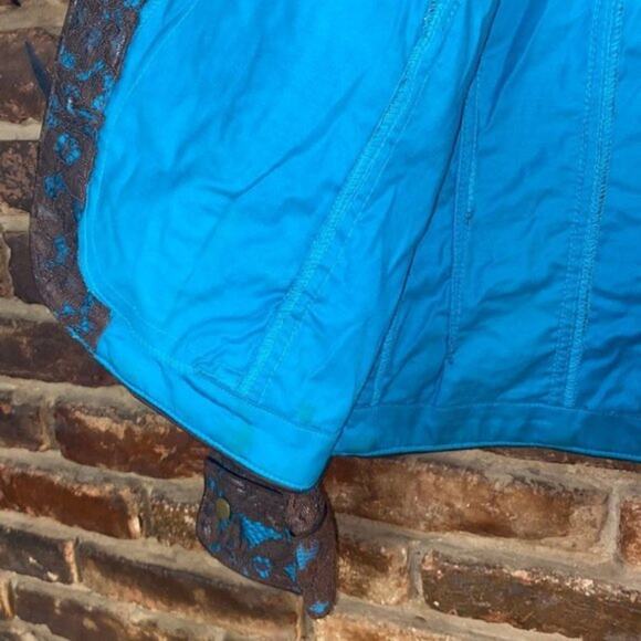 Fiona Woof Metallic Brown Blue Lace Blazer Jacket Women's Size 6 - Picture 7 of 9